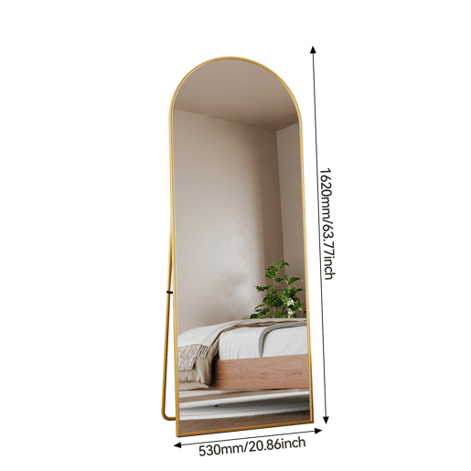 Espelho de corpo inteiro, 162 x 53 cm, espelho arqueado de chão, adequado para sala de estar ou closet, cor dourado Espelho de corpo inteiro, 162 x 53 cm, espelho arqueado de chão, adequado para sala de estar ou closet, cor dourado