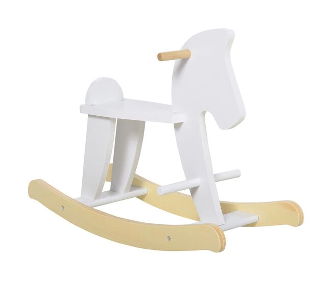 Homcom caballito balancín para bebés, caballo balancín con base de madera, diseño clásico y trabajo artesanal sólido, para niños de 1-3 años, blanco