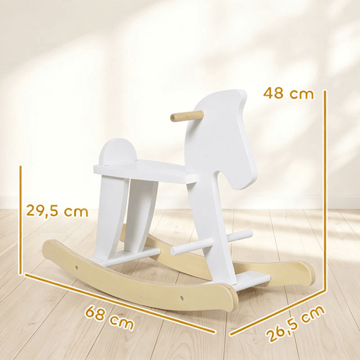 HOMCOM Cavalinho de Baloiço para Bebés, Cavalo de Baloiço em Madeira, Design Clássico e Artesanato Sólido, para Crianças dos 1 aos 3 Anos, Branco HOMCOM Cavalinho de Baloiço para Bebés, Cavalo de Baloiço em Madeira, Design Clássico e Artesanato Sólido, para Crianças dos 1 aos 3 Anos, Branco