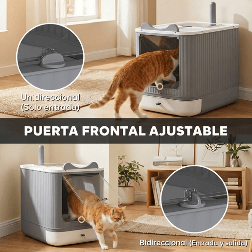 PawHut Caixa de Areia Coberta M para Gatos Médios, Entrada Frontal e Saída Superior, com Pá e Saquetas Desodorizantes, Fácil de Limpar, Branco