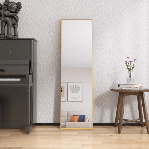 Espejo de cuerpo entero u2013 Espejo de pared de diseño minimalista u2013 Espejo rectangular de pie con marco metálico u2013 Dorado u2013 40 x 140 x 3 cm Espejo de cuerpo entero u2013 Espejo de pared de diseño minimalista u2013 Espejo rectangular de pie con marco metálico u2013 Dorado u2013 40 x 140 x 3 cm