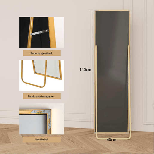 Espejo de cuerpo entero u2013 Espejo de pared de diseño minimalista u2013 Espejo rectangular de pie con marco metálico u2013 Dorado u2013 40 x 140 x 3 cm Espejo de cuerpo entero u2013 Espejo de pared de diseño minimalista u2013 Espejo rectangular de pie con marco metálico u2013 Dorado u2013 40 x 140 x 3 cm