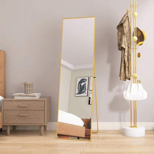 Espejo de cuerpo entero u2013 Espejo de pared de diseño minimalista u2013 Espejo rectangular de pie con marco metálico u2013 Dorado u2013 40 x 140 x 3 cm Espejo de cuerpo entero u2013 Espejo de pared de diseño minimalista u2013 Espejo rectangular de pie con marco metálico u2013 Dorado u2013 40 x 140 x 3 cm