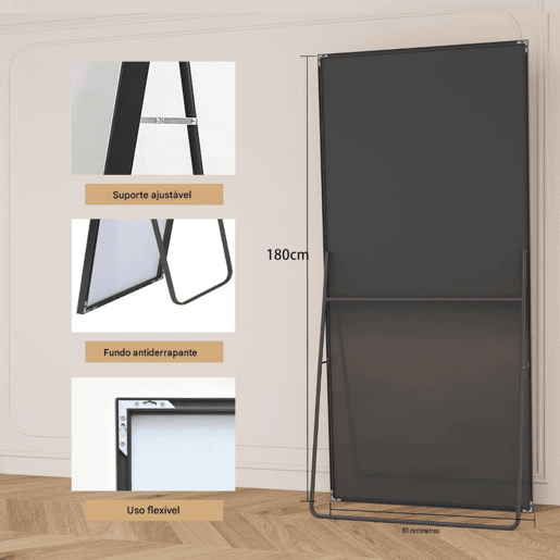 Espejo de cuerpo entero de 180 x 80 cm, espejo 3 en 1 (de pie y de pared), espejo vestidor apto para dormitorio, sala de estar y recibidor, preto