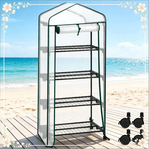Estufa portátil 70 x 50 x 163 cm u2014 com rodas, prateleiras e porta enrolável para tomates u2014 Branca Estufa portátil 70 x 50 x 163 cm u2014 com rodas, prateleiras e porta enrolável para tomates u2014 Branca