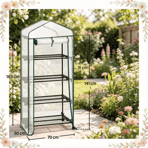 Estufa portátil 70 x 50 x 163 cm u2014 com rodas, prateleiras e porta enrolável para tomates u2014 Branca Estufa portátil 70 x 50 x 163 cm u2014 com rodas, prateleiras e porta enrolável para tomates u2014 Branca