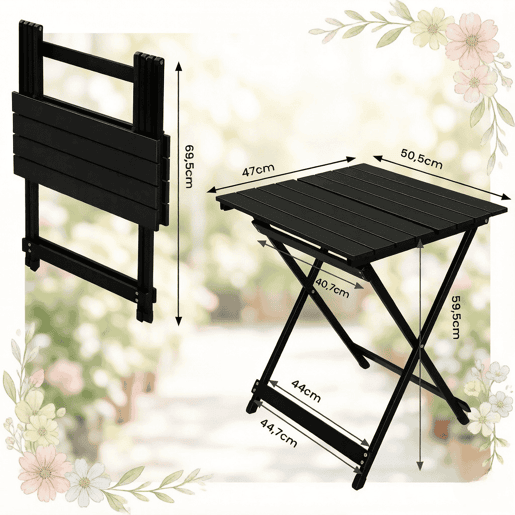 Mesa auxiliar de exterior 47 x 50,5 x 59,5 cm u2013 dobrĂ¡vel para varanda e acampamento u2013 preta Mesa auxiliar de exterior 47 x 50,5 x 59,5 cm u2013 dobrĂ¡vel para varanda e acampamento u2013 preta