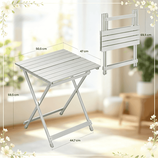 Mesa auxiliar de exterior 47 x 50,5 x 59,5 cm - dobrável para varanda e acampamento - prateada