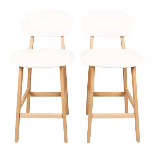 Bancos de bar de 43 cm - Conjunto de 2, almofadados e estáveis, com um design elegante - Branco Bancos de bar de 43 cm - Conjunto de 2, almofadados e estáveis, com um design elegante - Branco