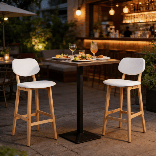 Bancos de bar de 43 cm - Conjunto de 2, almofadados e estáveis, com um design elegante - Branco Bancos de bar de 43 cm - Conjunto de 2, almofadados e estáveis, com um design elegante - Branco