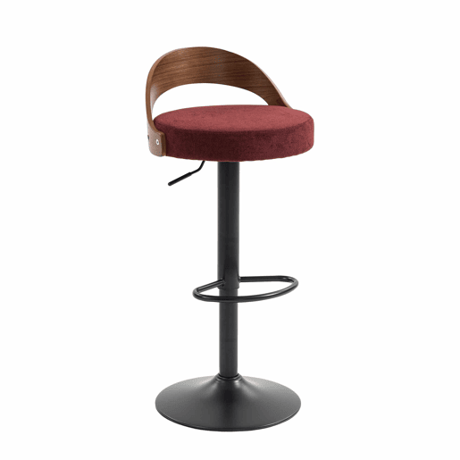 Bancos de bar (conjunto de 2 unidades) giratórios a 360° - encosto em madeira de nogueira preta, assento em PU, altura regulável, adequados para cozinha, restaurante e bar - vermelho vinho Bancos de bar (conjunto de 2 unidades) giratórios a 360° - encosto em madeira de nogueira preta, assento em PU, altura regulável, adequados para cozinha, restaurante e bar - vermelho vinho