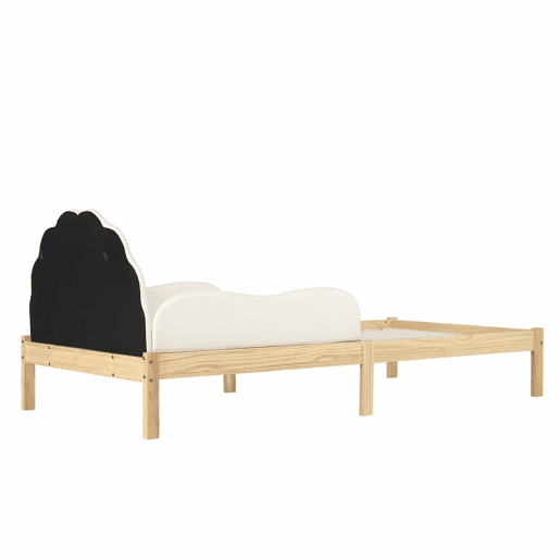 Cama infantil estofada 90 x 200 cm - Cabeceira em PU, grades laterais, base de ripas resistente, estrutura em madeira, design infantil - Bege e natural Cama infantil estofada 90 x 200 cm - Cabeceira em PU, grades laterais, base de ripas resistente, estrutura em madeira, design infantil - Bege e natural