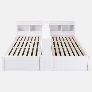 Sofá-cama 90180 × 200 cm - Com tomada europeia, compartimentos de arrumação, luz LED, mecanismo hidráulico, cama multifuncional - Branco