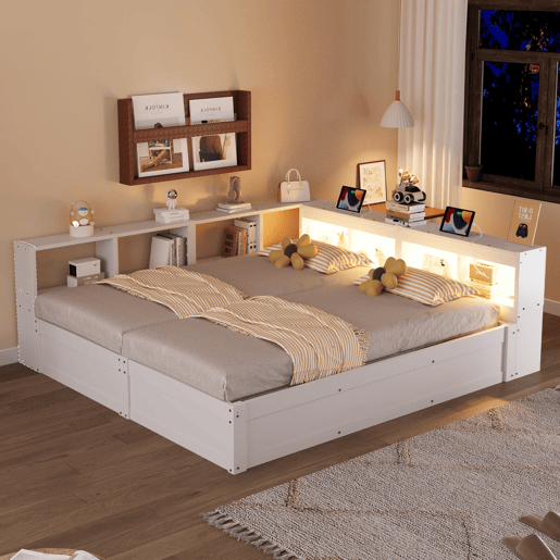 Sofá-cama 90180 × 200 cm - Com tomada europeia, compartimentos de arrumação, luz LED, mecanismo hidráulico, cama multifuncional - Branco