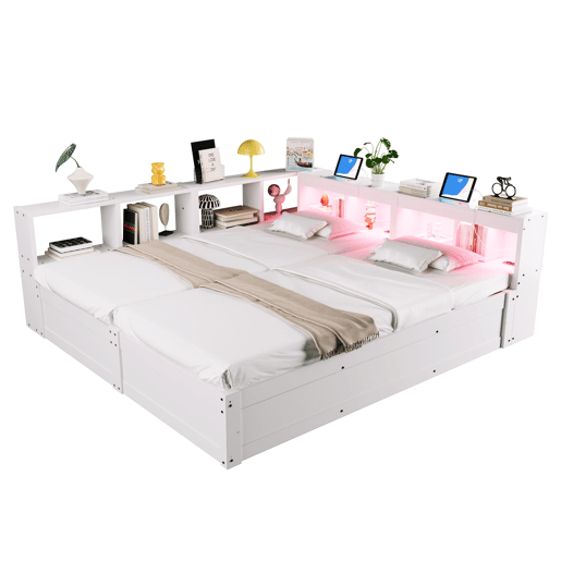 Sofá-cama 90180 × 200 cm - Com tomada europeia, compartimentos de arrumação, luz LED, mecanismo hidráulico, cama multifuncional - Branco
