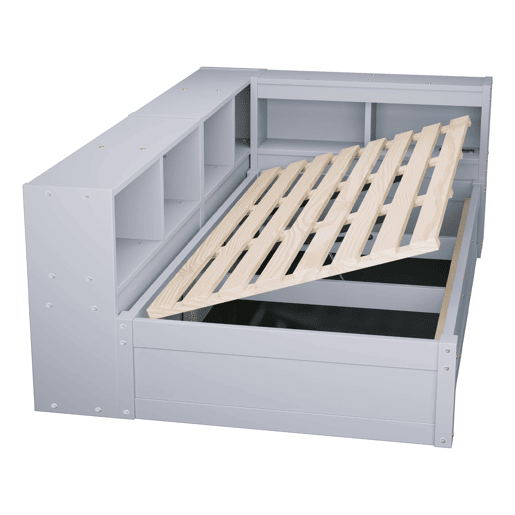Sofá-cama 90 × 200 cm - Com tomada europeia, vários compartimentos, luzes LED multicoloridas, mecanismo hidráulico, cama multifuncional em madeira maciça - Cinza Sofá-cama 90 × 200 cm - Com tomada europeia, vários compartimentos, luzes LED multicoloridas, mecanismo hidráulico, cama multifuncional em madeira maciça - Cinza