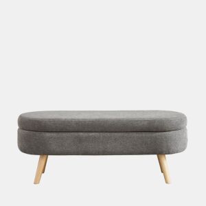 Banco com arrumação de 110 cm - moderno com estofo em chenille - cinzento