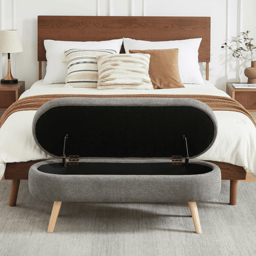 Banco com arrumação de 110 cm - moderno com estofo em chenille - cinzento Banco com arrumação de 110 cm - moderno com estofo em chenille - cinzento