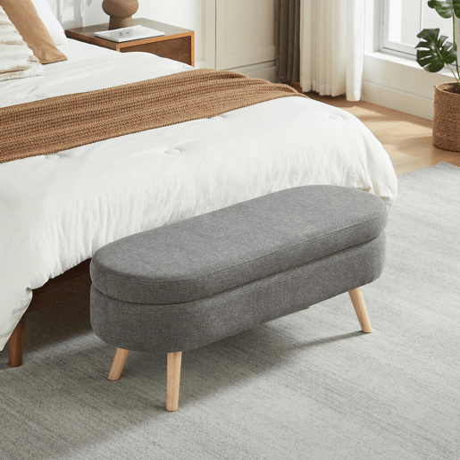 Banco com arrumação de 110 cm - moderno com estofo em chenille - cinzento Banco com arrumação de 110 cm - moderno com estofo em chenille - cinzento