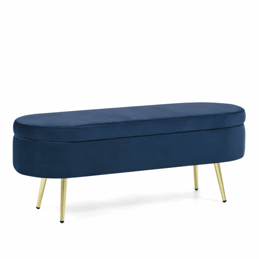 Banco com espaço de arrumação multifuncional 110 x 40 x 42 cm - tecido de veludo macio, pés metálicos, estrutura em madeira maciça, 20 L de arrumação, ideal para o quarto, sala de estar e hall de entrada - azul