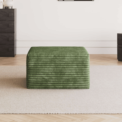 Puf decorativo 65x60x38 cm - assento almofadado em veludo com enchimento de espuma, estilo moderno - Verde