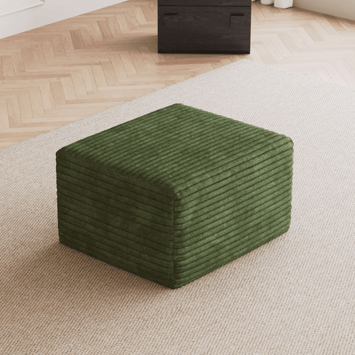 Puf decorativo 65x60x38 cm - assento almofadado em veludo com enchimento de espuma, estilo moderno - Verde