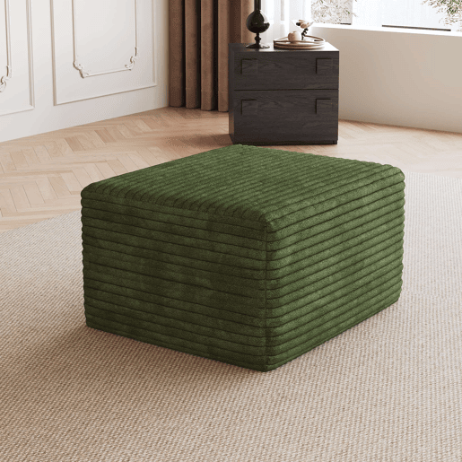 Puf decorativo 65x60x38 cm - assento almofadado em veludo com enchimento de espuma, estilo moderno - Verde