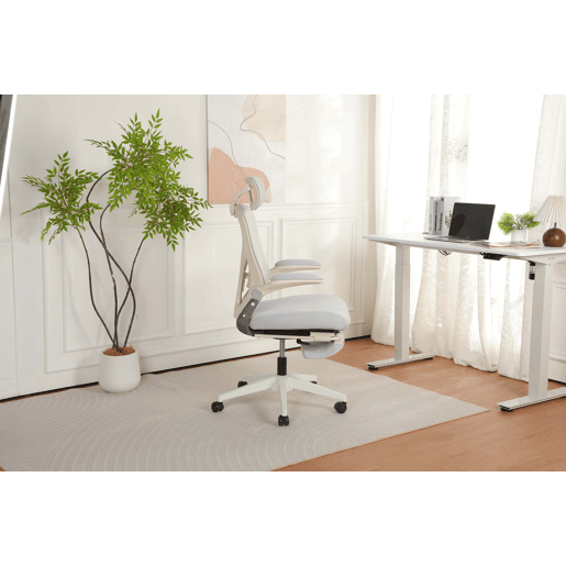 Cadeira de escritório ergonómica dobrável, de dimensões reduzidas, com apoio lombar u2014 braços dobráveis, almofada de assento em esponja, apoio para a cabeça 3D e pedais de trabalho u2014 cinzenta