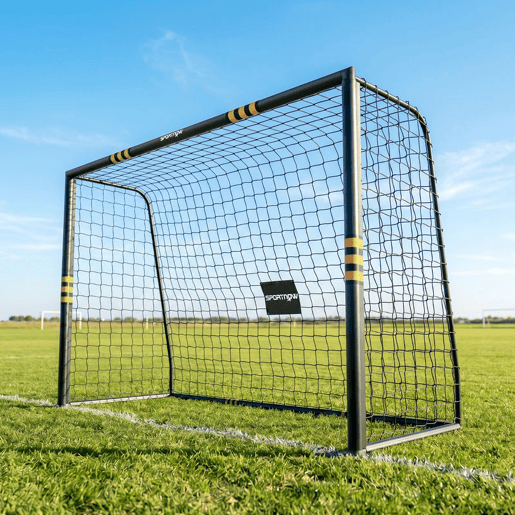 SPORTNOW Baliza de Futebol para Jardim com Rede, Estacas de Solo, Proteção Acolchoada EPE e Estrutura Metálica, Montagem Fácil, InteriorExterior, 300x120x200 cm, Preto e Amarelo