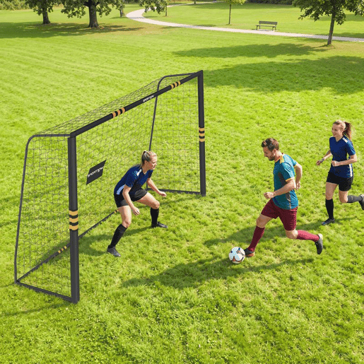 SPORTNOW Baliza de Futebol para Jardim com Rede, Estacas de Solo, Proteção Acolchoada EPE e Estrutura Metálica, Montagem Fácil, InteriorExterior, 300x120x200 cm, Preto e Amarelo