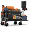 Carrinho de jardim dobrável de 140 cm e 300 L u2013 com rodas todo-o-terreno extra largas, porta traseira rebatível, dobrável e resistente para compras, praia e uso no exterior u2013 Preto + Cinzento