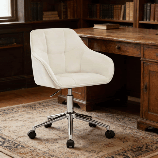 Cadeira de escritório giratória clássica, tamanho padrão u2013 multifuncional para sala de estar, escritório em casa e maquilhagem u2013 Branco creme Cadeira de escritório giratória clássica, tamanho padrão u2013 multifuncional para sala de estar, escritório em casa e maquilhagem u2013 Branco creme