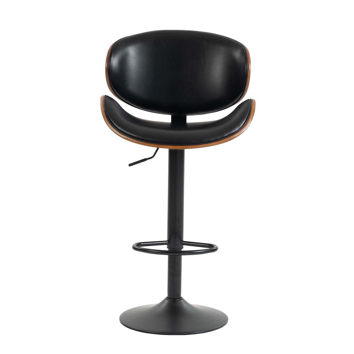 Taburetes de bar giratorios set de 2 - regulables en altura, madera curvada, asiento de piel pu, respaldo ergonómico y reposapiés, para bar e isla de