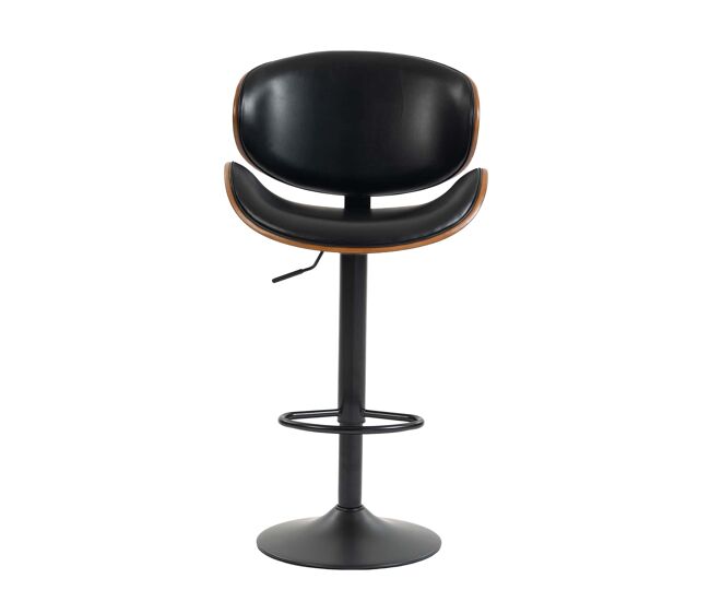 Taburetes de bar giratorios set de 2 - regulables en altura, madera curvada, asiento de piel pu, respaldo ergonómico y reposapiés, para bar e isla de