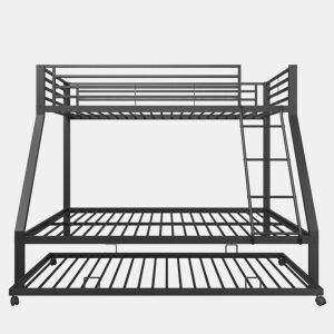 Beliche metálico 90x200140x200 cm - cama embutida com 3 lugares, escada inclinada, grade de proteção - Preto