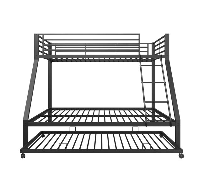 Litera metálica 90x200/140x200 cm - cama nido 3 plazas, escalera inclinada, barandilla - negro