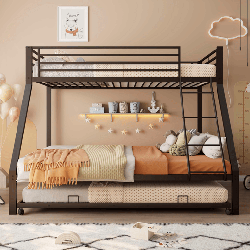 Beliche metálico 90x200140x200 cm - cama embutida com 3 lugares, escada inclinada, grade de proteção - Preto Beliche metálico 90x200140x200 cm - cama embutida com 3 lugares, escada inclinada, grade de proteção - Preto