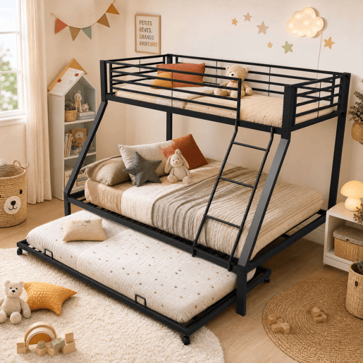 Beliche metálico 90x200140x200 cm - cama embutida com 3 lugares, escada inclinada, grade de proteção - Preto Beliche metálico 90x200140x200 cm - cama embutida com 3 lugares, escada inclinada, grade de proteção - Preto