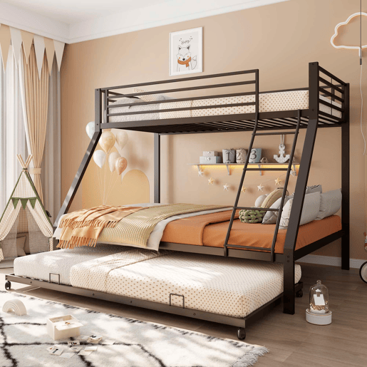 Beliche metálico 90x200140x200 cm - cama embutida com 3 lugares, escada inclinada, grade de proteção - Preto Beliche metálico 90x200140x200 cm - cama embutida com 3 lugares, escada inclinada, grade de proteção - Preto