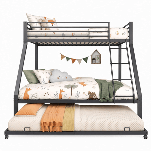 Beliche metálico 90x200140x200 cm - cama embutida com 3 lugares, escada inclinada, grade de proteção - Preto Beliche metálico 90x200140x200 cm - cama embutida com 3 lugares, escada inclinada, grade de proteção - Preto