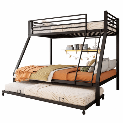 Beliche metálico 90x200140x200 cm - cama embutida com 3 lugares, escada inclinada, grade de proteção - Preto Beliche metálico 90x200140x200 cm - cama embutida com 3 lugares, escada inclinada, grade de proteção - Preto