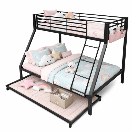 Beliche metálico 90x200140x200 cm - cama embutida com 3 lugares, escada inclinada, grade de proteção - Preto Beliche metálico 90x200140x200 cm - cama embutida com 3 lugares, escada inclinada, grade de proteção - Preto
