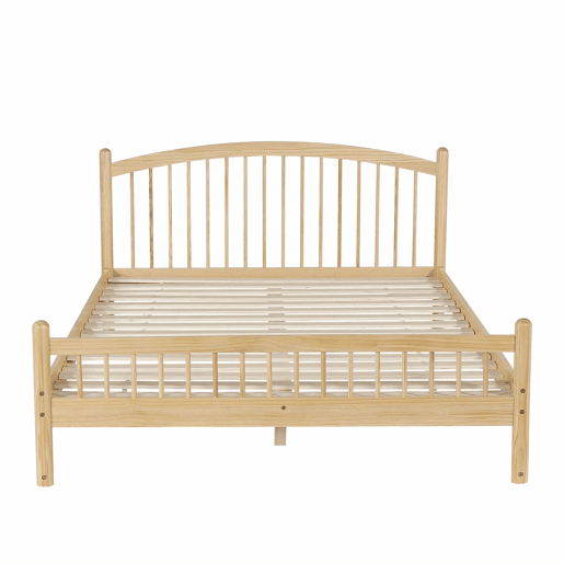Cama individual 140x200 - Madeira maciça, design minimalista, cabeceira clássica em treliça, base de colchão estável - Natural