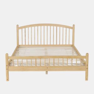 Cama individual 140x200 - Madeira maciça, design minimalista, cabeceira clássica em treliça, base de colchão estável - Natural