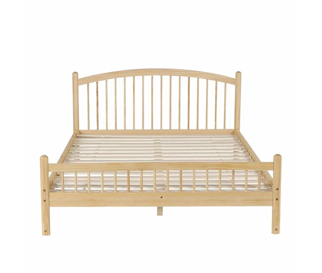 Cama individual 140x200 - madera maciza, diseño minimalista, cabecero clásico de rejilla, somier estable - natural