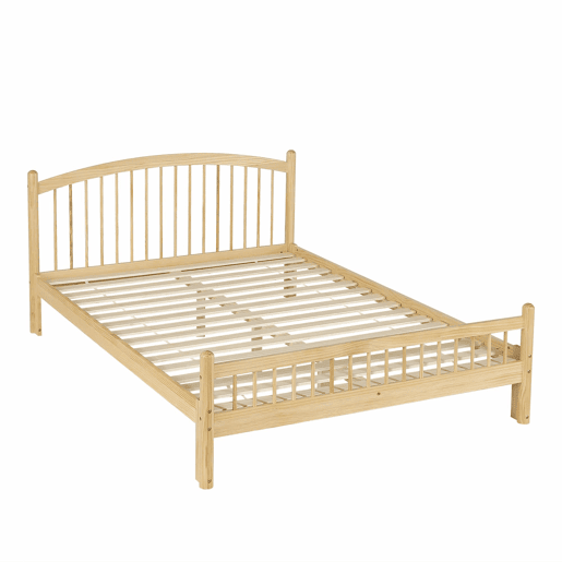 Cama individual 140x200 - Madeira maciça, design minimalista, cabeceira clássica em treliça, base de colchão estável - Natural