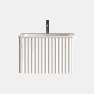 Móvel de casa de banho com lavatório de 61 cm u2013 suspenso, lavatório em resina mineral com design ranhurado para casas de banho pequenas u2013 branco