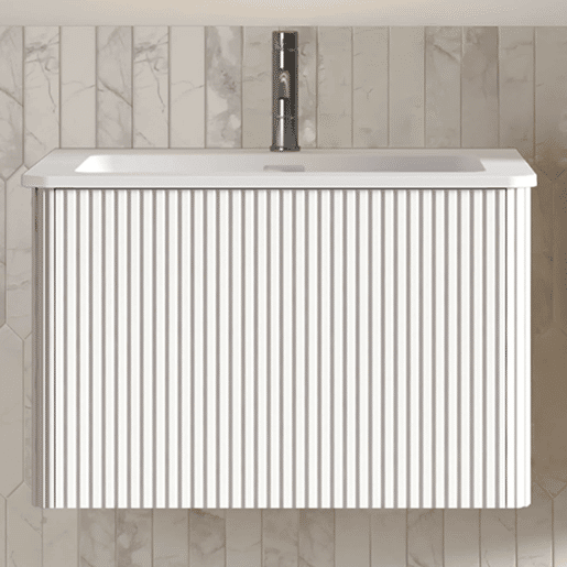 Móvel de casa de banho com lavatório de 61 cm u2013 suspenso, lavatório em resina mineral com design ranhurado para casas de banho pequenas u2013 branco
