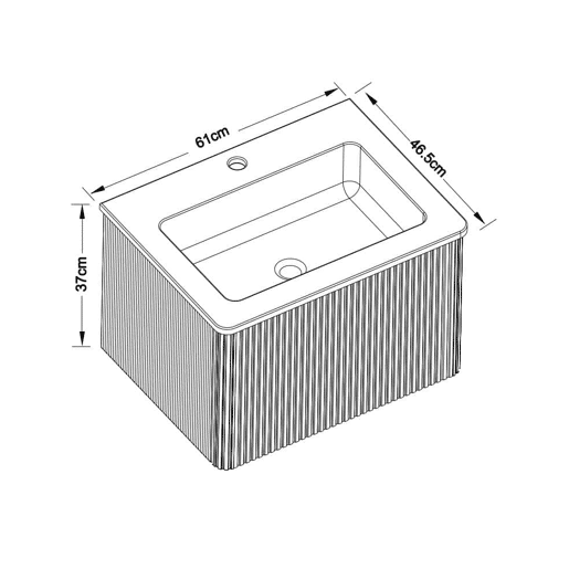 Móvel de casa de banho com lavatório de 61 cm u2013 suspenso, lavatório em resina mineral com design ranhurado para casas de banho pequenas u2013 branco