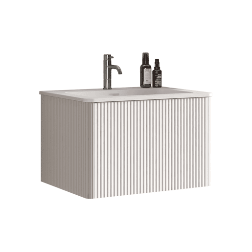 Móvel de casa de banho com lavatório de 61 cm u2013 suspenso, lavatório em resina mineral com design ranhurado para casas de banho pequenas u2013 branco